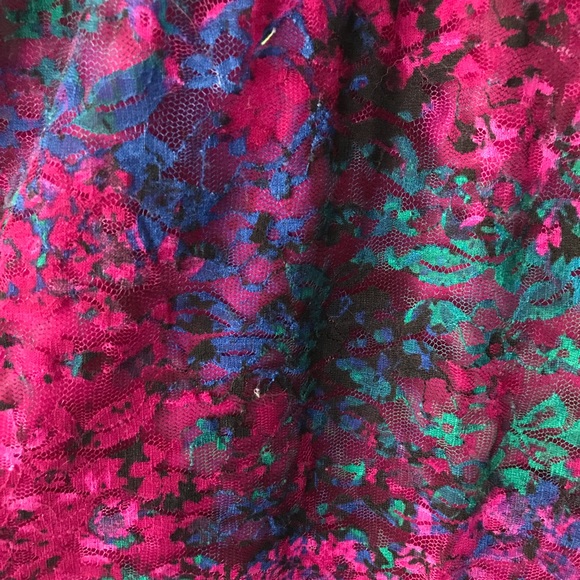 Lace watercolor jeweltone dress with sheer sleeves - Picture 3 of 6